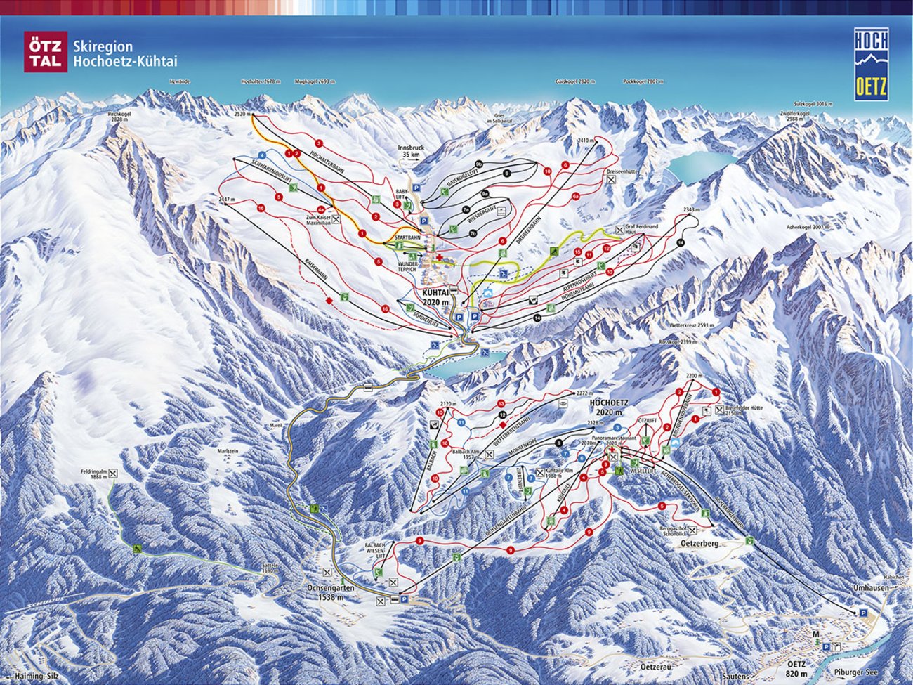 Pistenplan Skigebiet Hochoetz-Kühtai