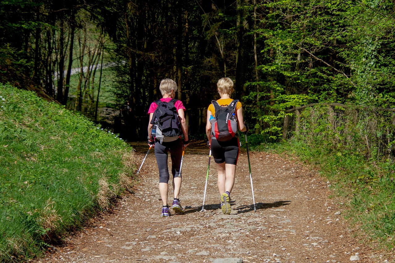 Nordic Walking auf einem Waldweg